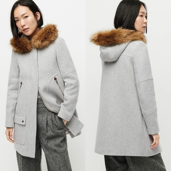 J. Crew Heather Gray Chateau Parka Italian Wool Stadium Cloth Coat Jacket - Picture 2 of 16